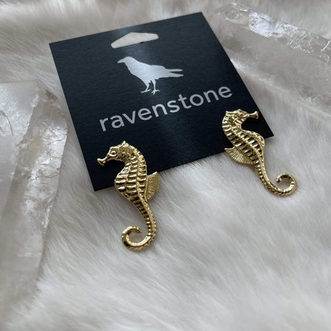 Ravenstone The Golden Seahorse Stud Earrings