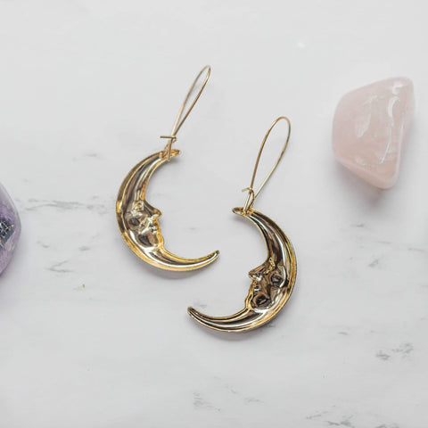 Ravenstone The Little Golden Moon Face Earrings