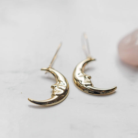 Ravenstone The Little Golden Moon Face Earrings