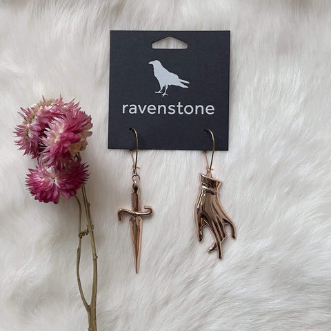 ravenstone The Rose Gold Hand and Dagger Earrings