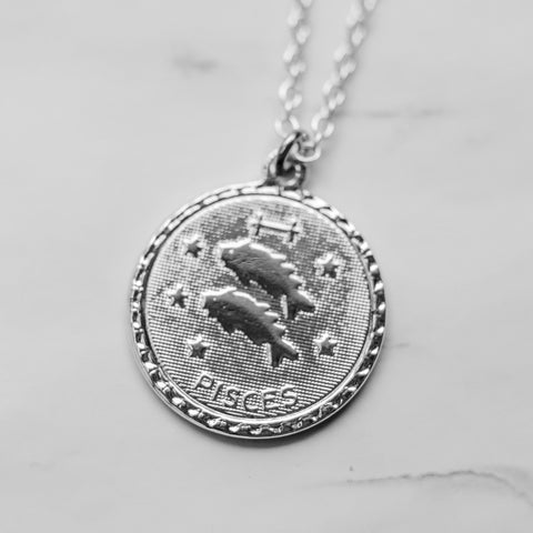 Ravenstone Silver / 18" (16" with 2" extender) / Pisces (February 19 – March 20) The Zodiac Necklace