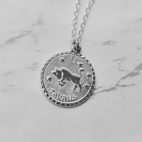 Ravenstone Silver / 18" (16" with 2" extender) / Taurus (April 20 – May 20) The Zodiac Necklace