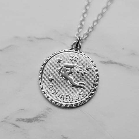 Ravenstone Silver / 24" (22" with 2" extender) / Aquarius (January 20 – February 18) The Zodiac Necklace